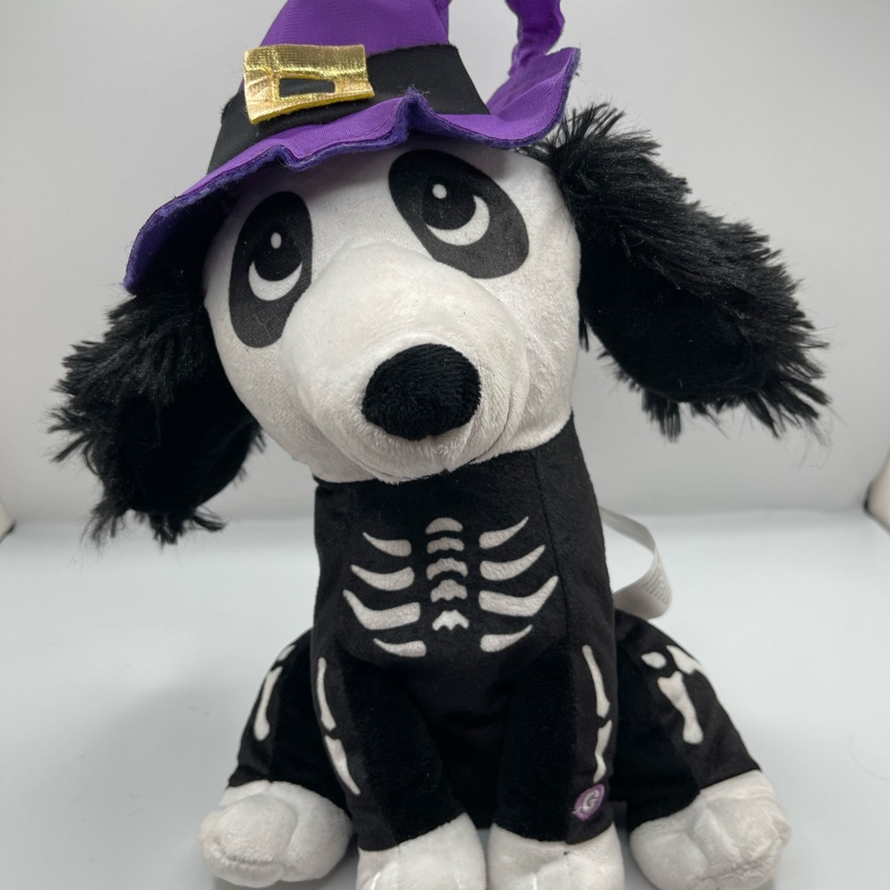 Gemmy Halloween Beagle Skeleton Puppy Dog Animated Dancing Scary Doggy Witch Hat